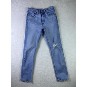 Levi 501 Jeans Women 27x28 Blue Light Wash Button Fly Wedgie Skinny Straight Leg